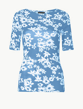 Pure Cotton Floral Regular Fit T-Shirt Image 2 of 4