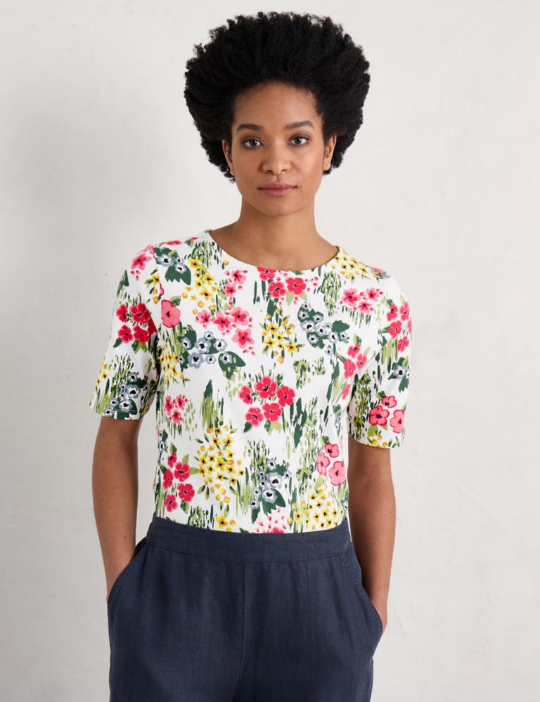 Pure Cotton Floral Round Neck Top 1 of 5