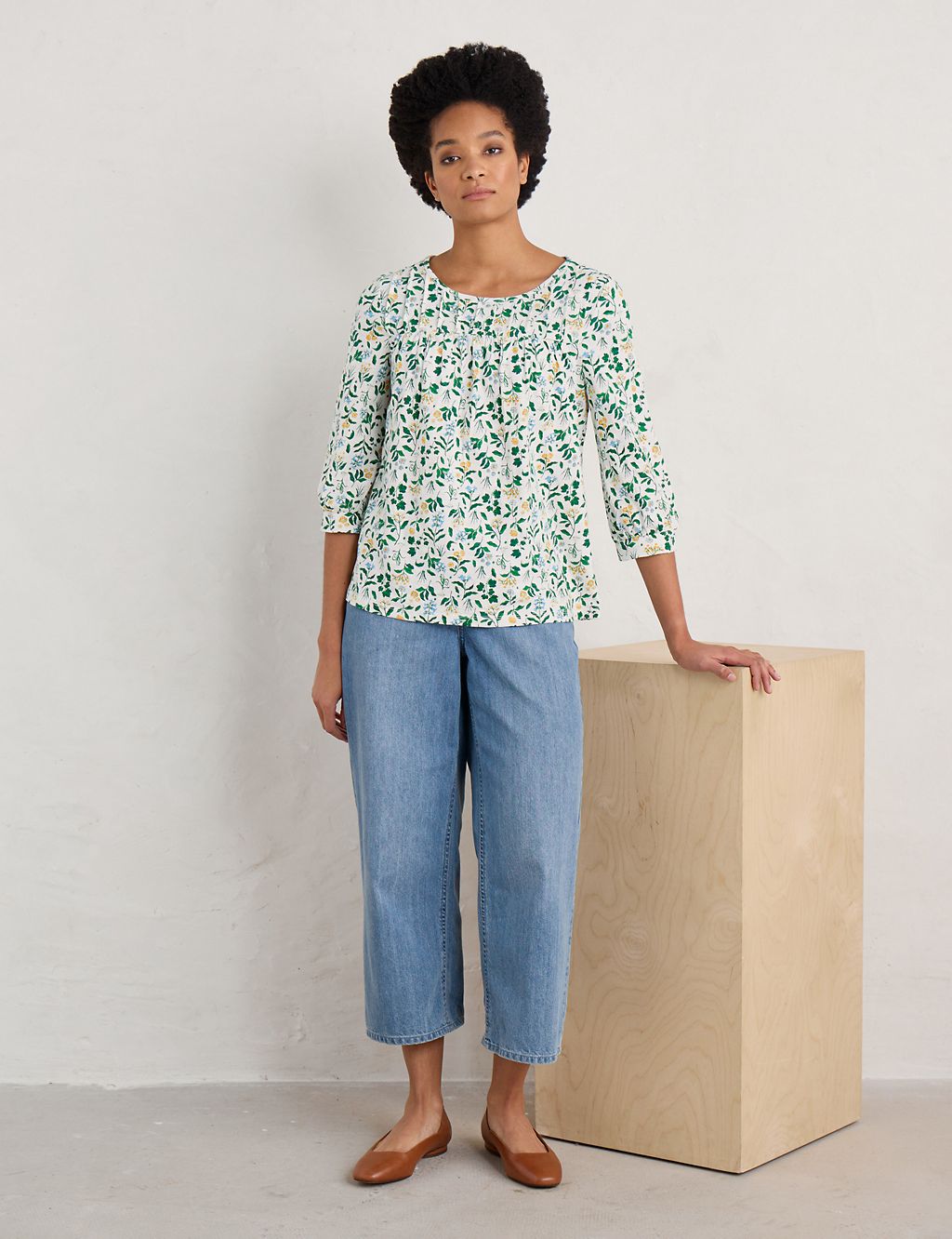 Pure Cotton Floral Round Neck Top 3 of 5