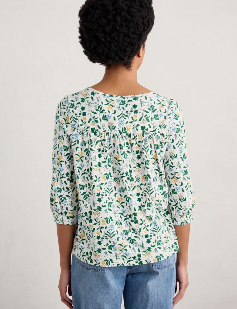 Pure Cotton Floral Round Neck Top 4 of 5