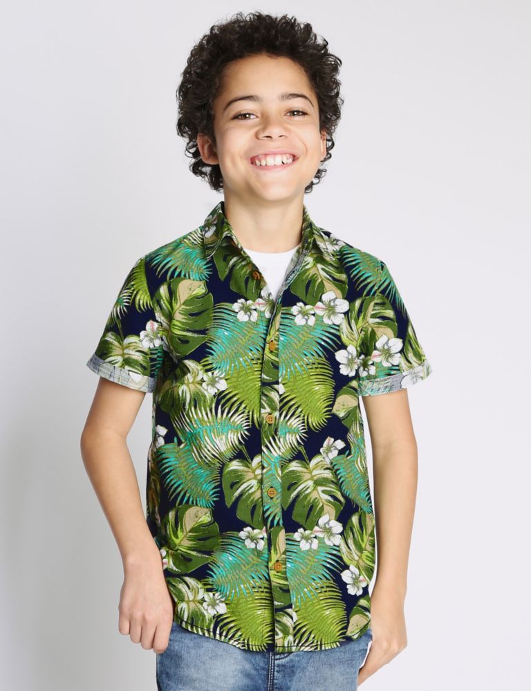 Pure Cotton Floral Shirt (5-14 Years) 1 of 4