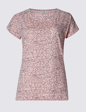 Pure Cotton Floral Slouch T-Shirt Image 2 of 3