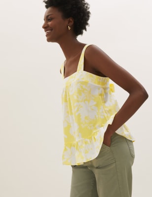 Pure Cotton Floral Square Neck Top