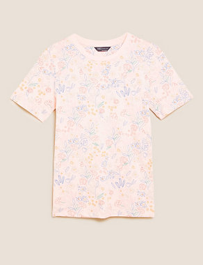 Pure Cotton Floral Straight Fit T-Shirt Image 2 of 4
