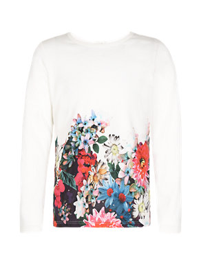 Pure Cotton Floral T-Shirt with StayNEW™ Image 2 of 3