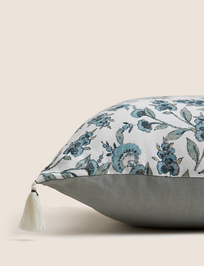 Pure Cotton Floral Tassled Cushion Image 2 of 5