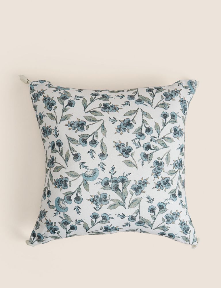 Pure Cotton Floral Tassled Cushion 1 of 5
