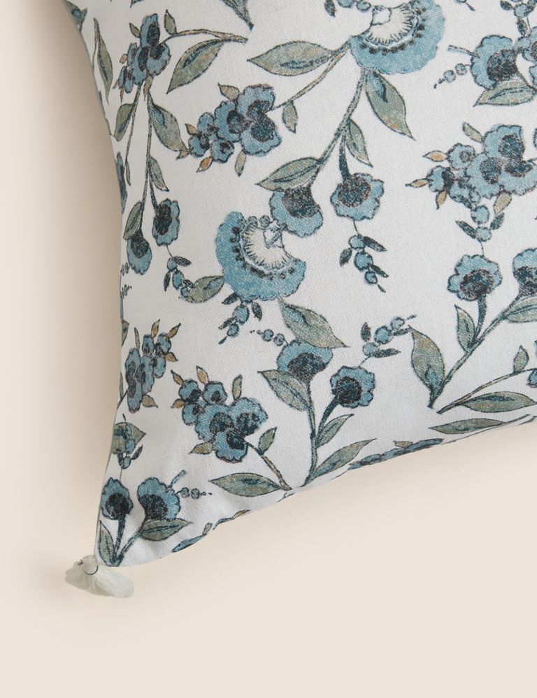 Pure Cotton Floral Tassled Cushion 5 of 5