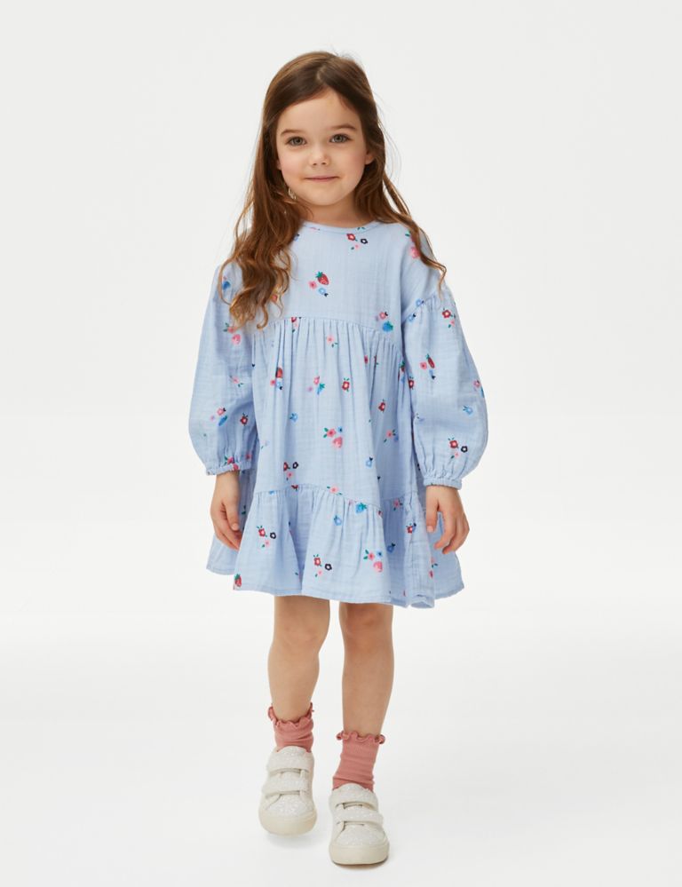 Pure Cotton Floral Tiered Dress (2-8 Yrs) 3 of 4