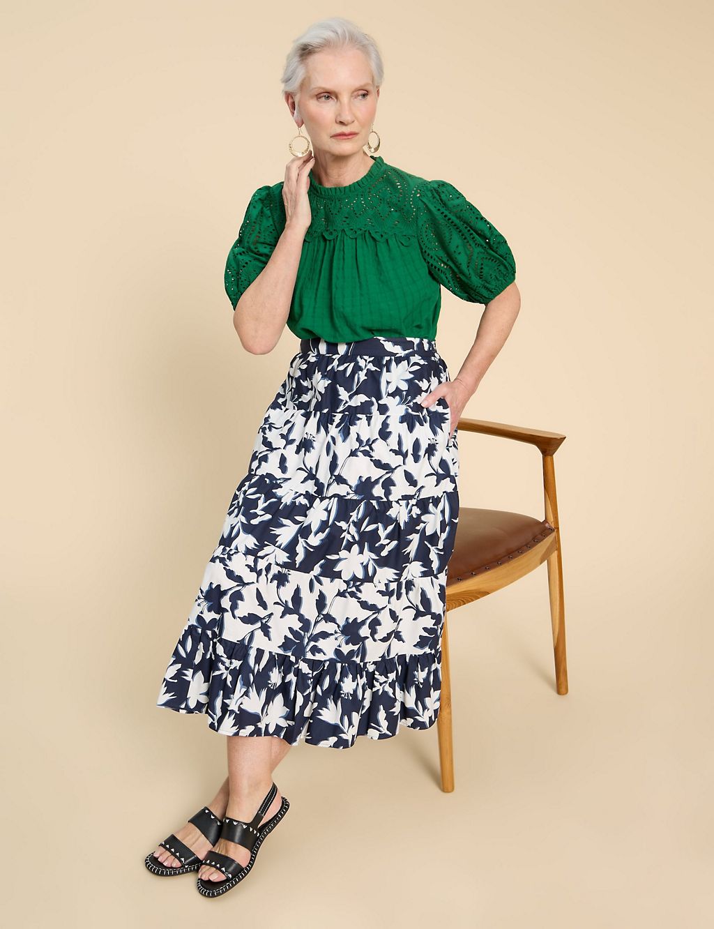 Pure Cotton Floral Tiered Midi Skirt 3 of 6