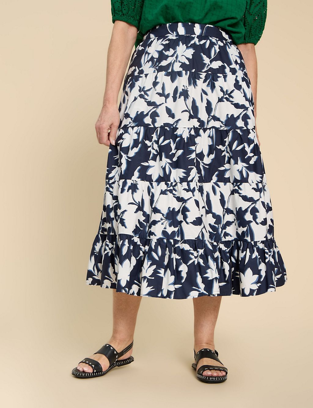 Pure Cotton Floral Tiered Midi Skirt 2 of 6