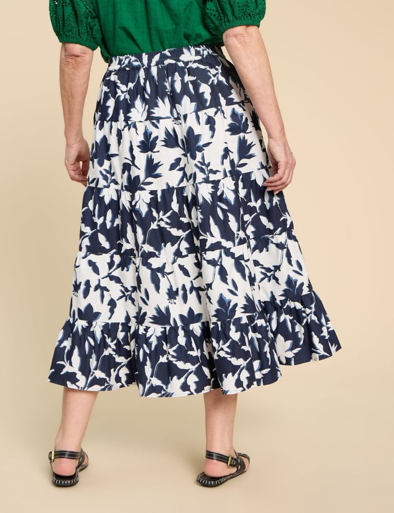 Pure Cotton Floral Tiered Midi Skirt 4 of 6