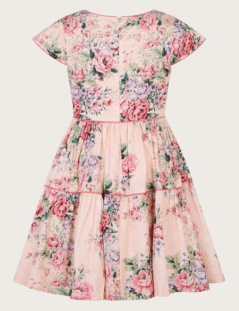 Pure Cotton Floral Tiered Party Dress (3-13 Yrs) 2 of 3
