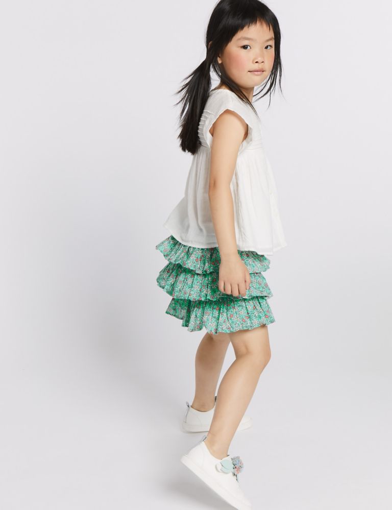 Pure Cotton Floral Tiered Skorts (3 Months - 7 Years) 1 of 4
