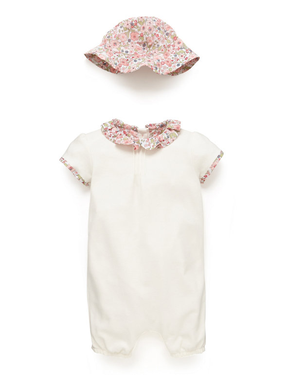 Pure Cotton Floral Trim Jersey Romper and Hat Image 1 of 2
