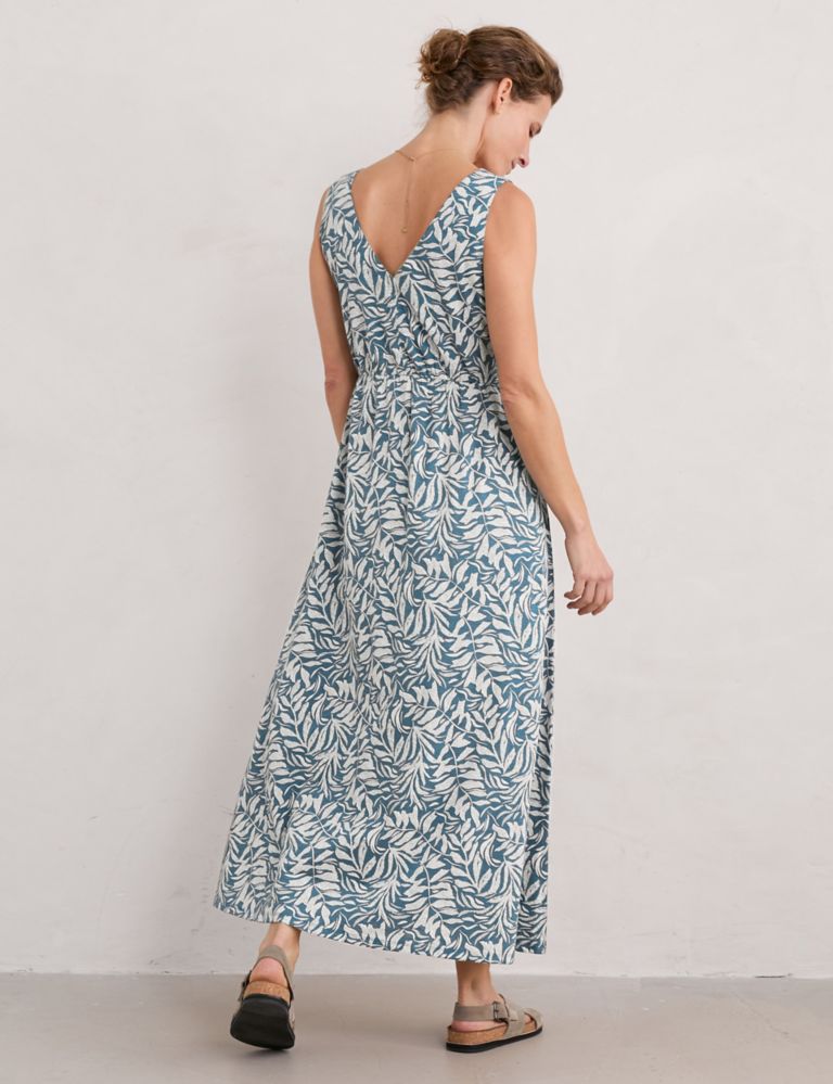 Pure Cotton Floral V-Neck Maxi Waisted Dress 3 of 4