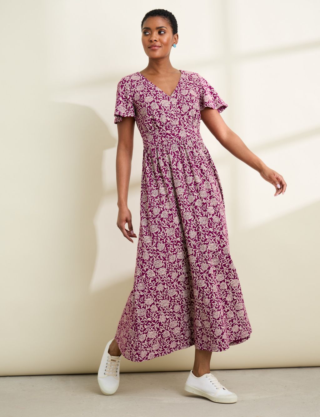 Pure Cotton Floral V-Neck Midaxi Dress 3 of 5