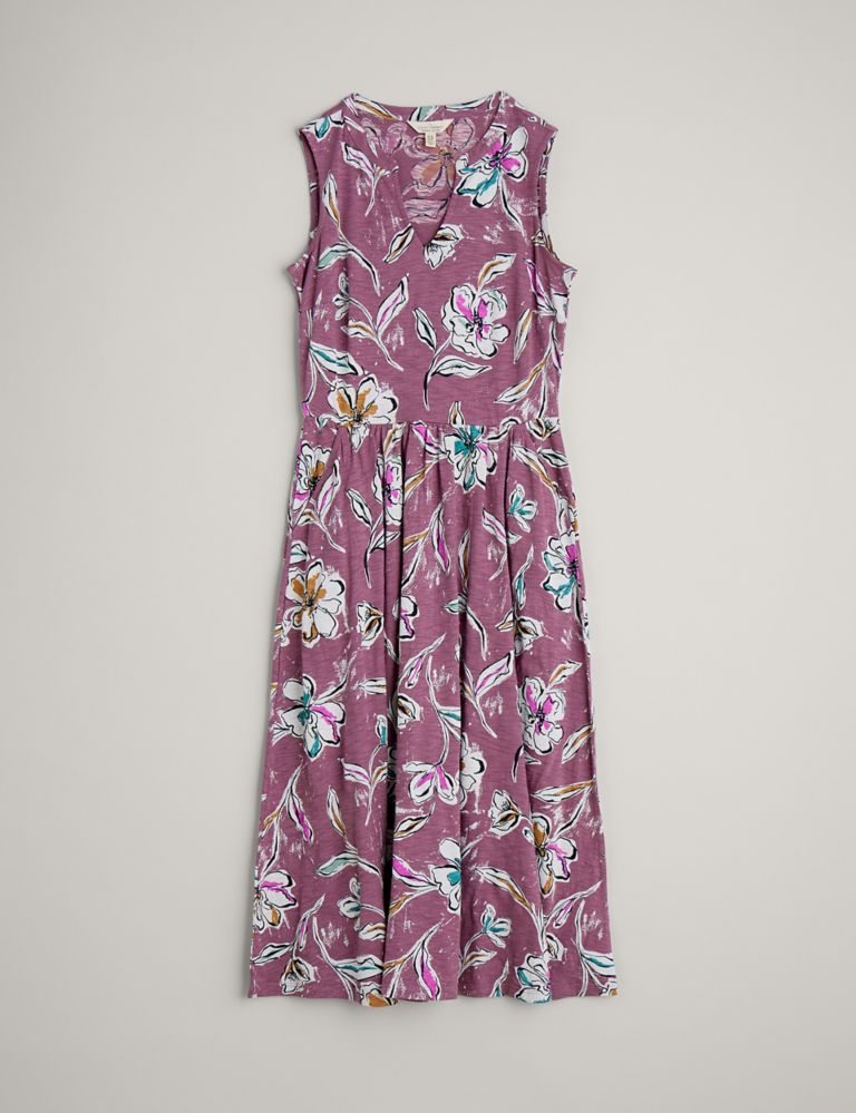 Pure Cotton Floral V-Neck Midi Waisted Dress 2 of 5