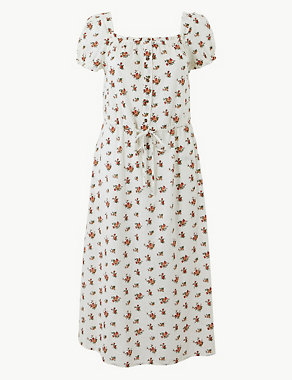 Pure Cotton Floral Waisted Midi Dress Image 2 of 5