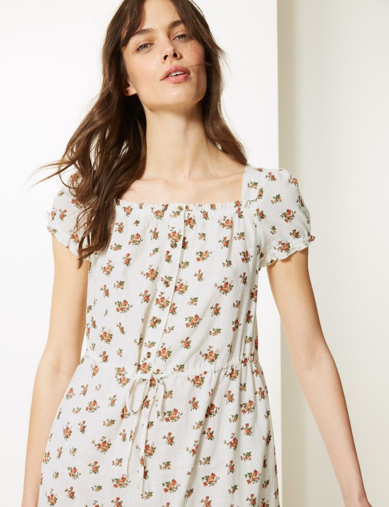 Pure Cotton Floral Waisted Midi Dress 4 of 5