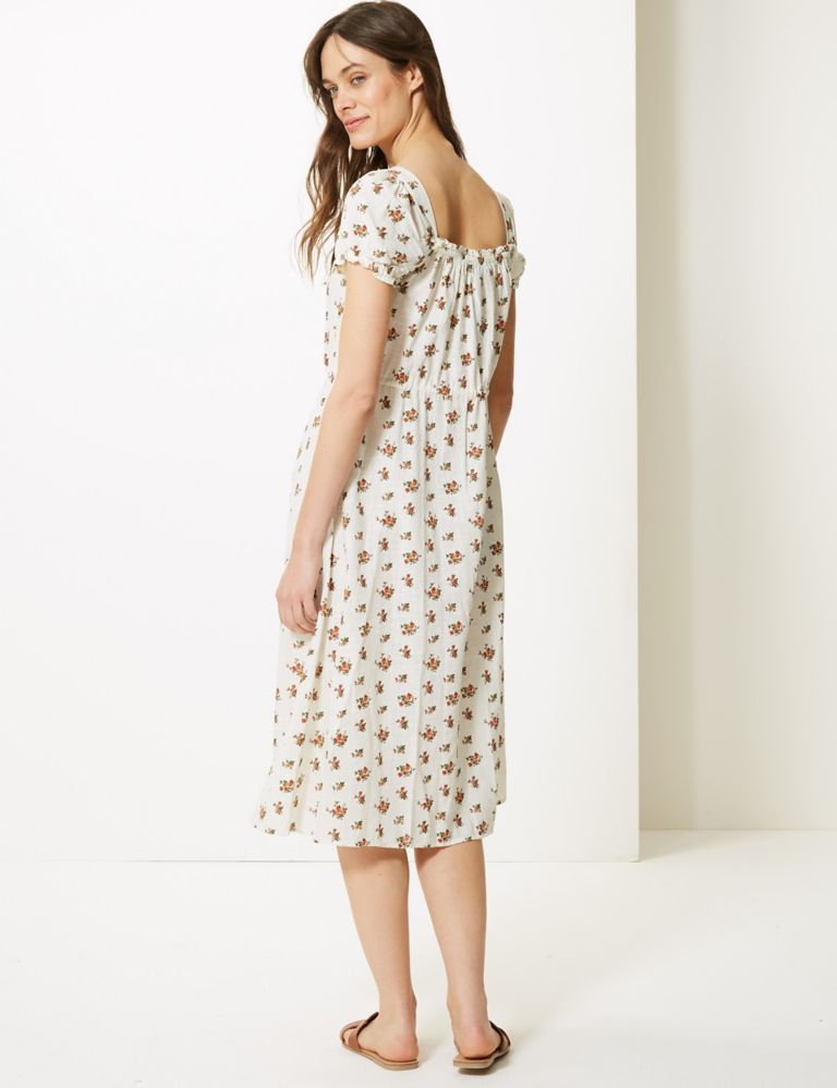 Pure Cotton Floral Waisted Midi Dress 5 of 5