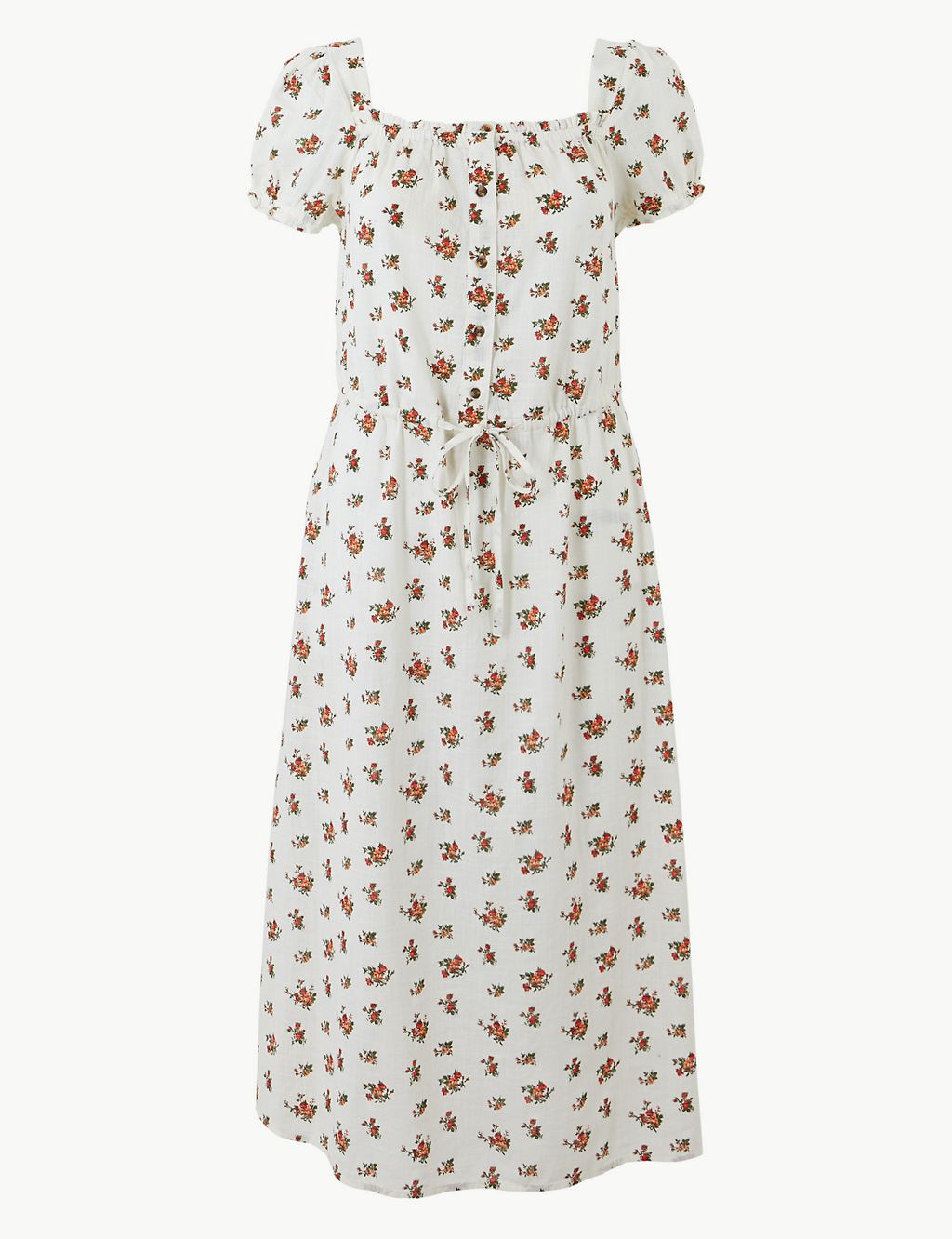 Pure Cotton Floral Waisted Midi Dress 1 of 5