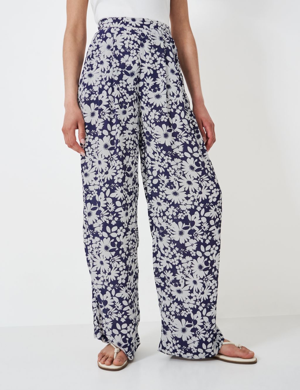 Pure Cotton Floral Wide Leg Trousers 2 of 5
