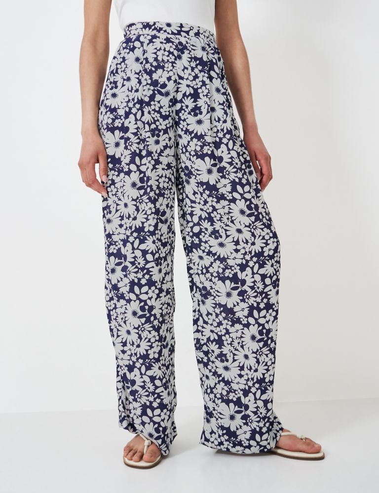 Pure Cotton Floral Wide Leg Trousers 3 of 5