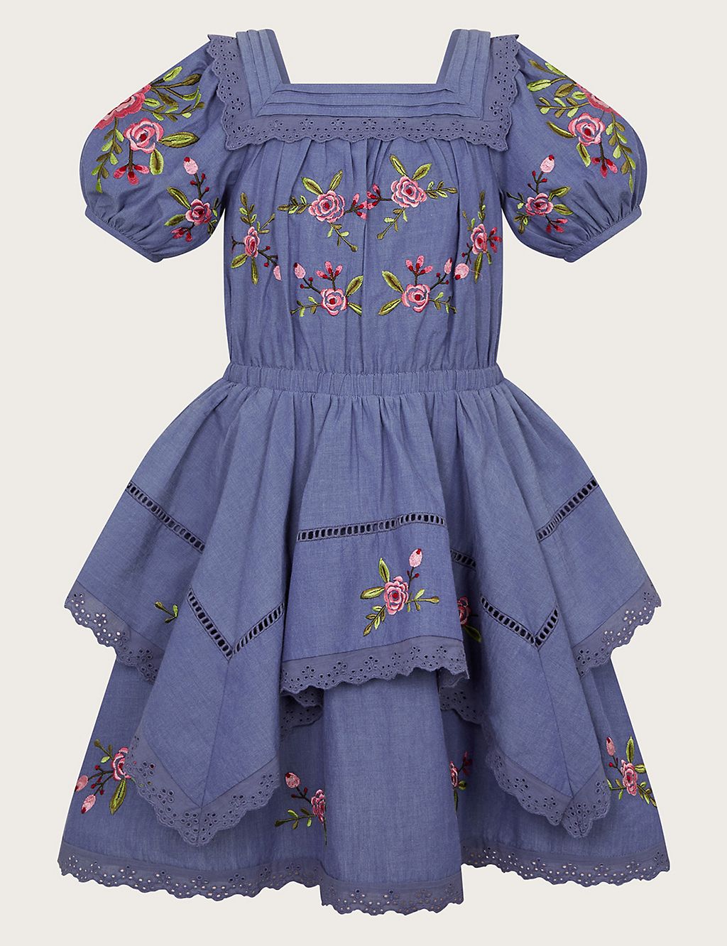 Pure Cotton Flower Embroidered Dress (3-13 Yrs) 3 of 3