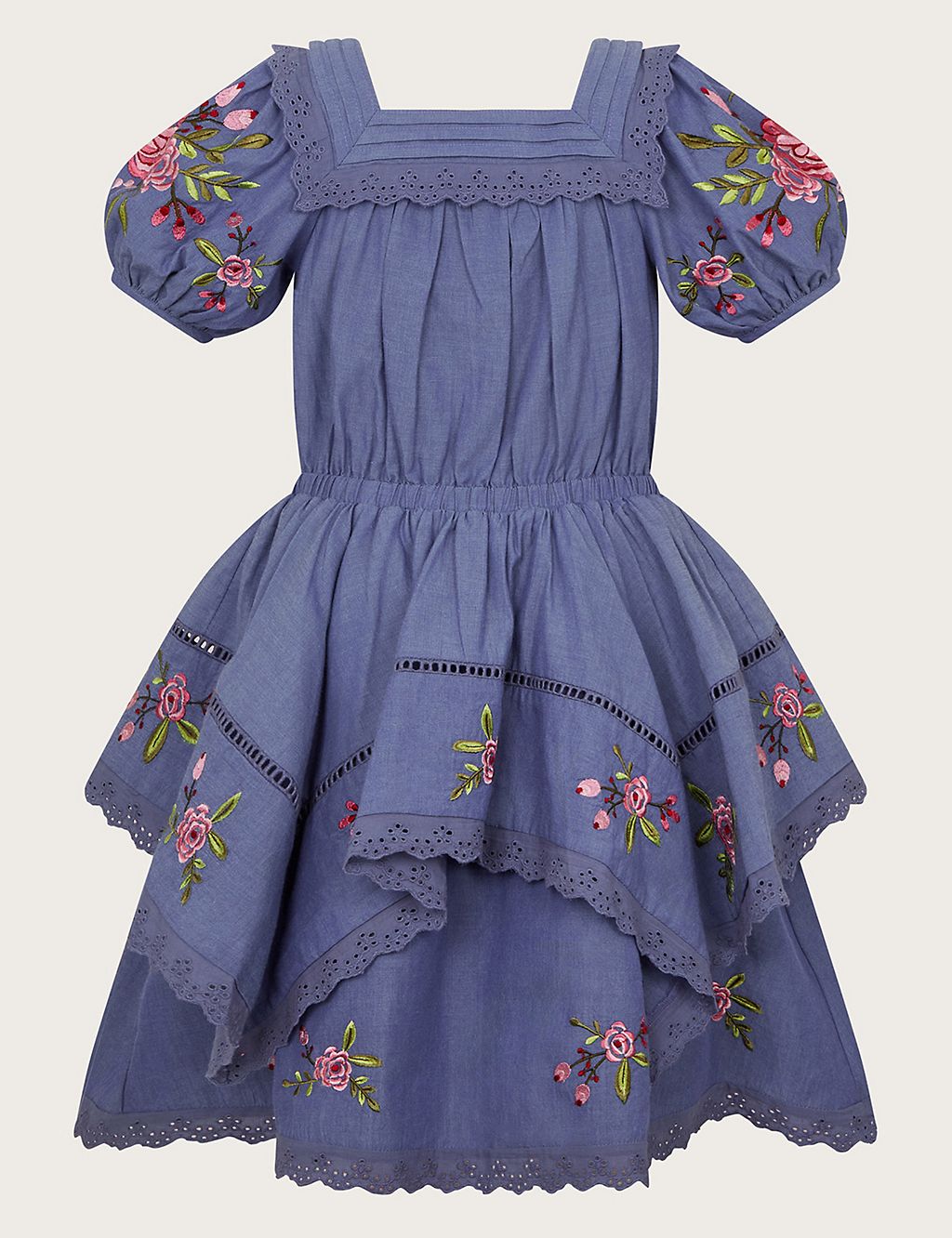 Pure Cotton Flower Embroidered Dress (3-13 Yrs) 1 of 3