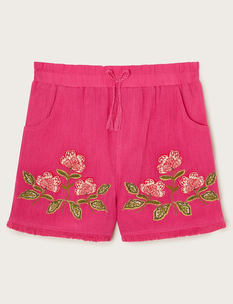 Pure Cotton Flower Embroidered Shorts (3-13 Yrs) 1 of 3