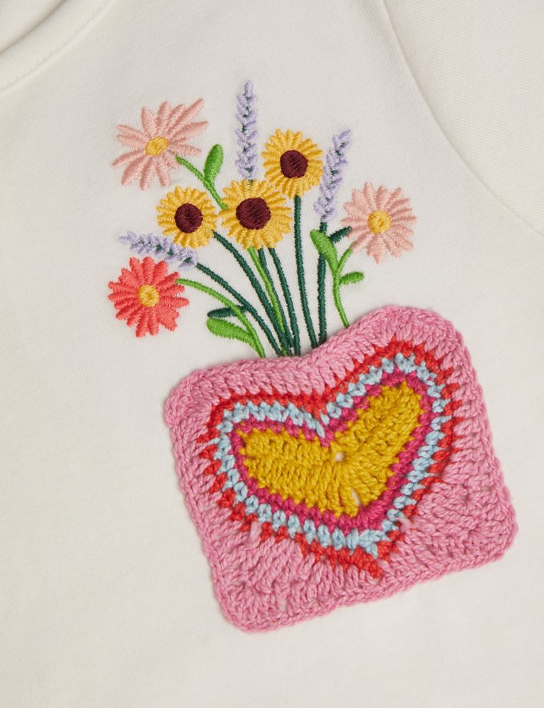 Pure Cotton Flower Embroidered T-Shirt (3-13 Yrs) 2 of 3