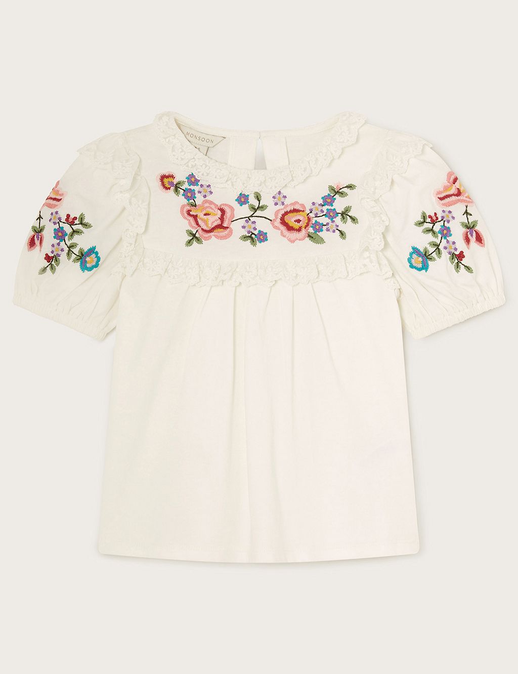 Pure Cotton Flower Embroidered Top (3-12 Yrs) 1 of 4