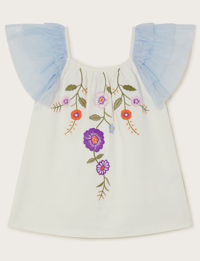 Pure Cotton Flower Embroidered Top (3-13 Yrs) 1 of 3