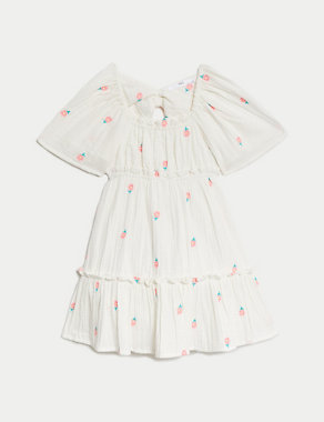 Pure Cotton Flower Print Dress (2-8 Yrs) Image 2 of 6