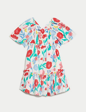 Pure Cotton Flower Print Dress (2-8 Yrs) Image 2 of 4