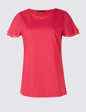 Pure Cotton Flutter Sleeve T-Shirt Image 2 of 5