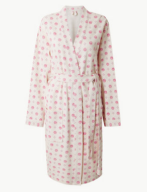 Pure Cotton Foulard Waffle Dressing Gown Image 2 of 4