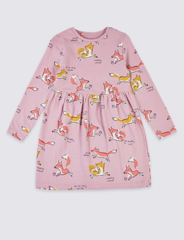 Pure Cotton Fox Print Dress (3 Months - 7 Years) 2 of 4
