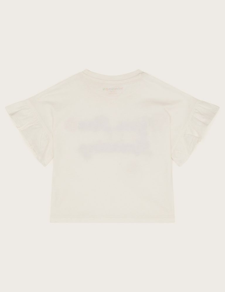 Pure Cotton Frill Sleeve Slogan T-Shirt (3-13 Yrs) 3 of 3