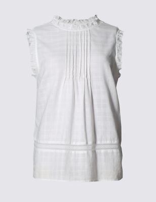Pure Cotton Frilled Trim Blouse Image 2 of 3
