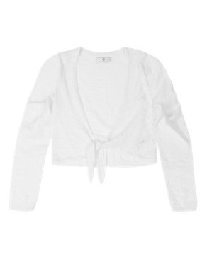 Pure Cotton Front Tie Pointelle Cardigan (5-14 Years) Image 2 of 3