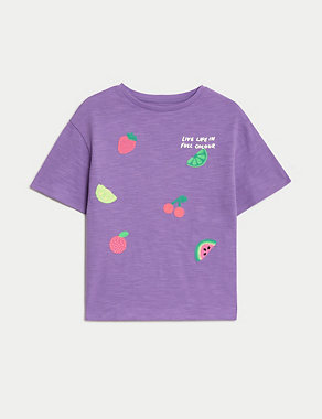 Pure Cotton Fruit Embroidered T-shirt (2-8 Yrs) Image 2 of 6