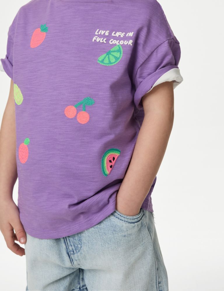 Pure Cotton Fruit Embroidered T-shirt (2-8 Yrs) 4 of 6