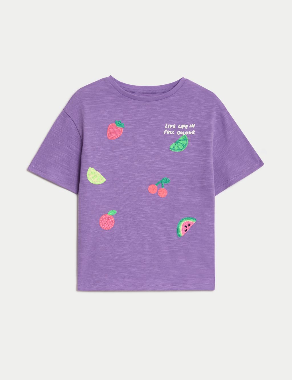 Pure Cotton Fruit Embroidered T-shirt (2-8 Yrs) 1 of 6