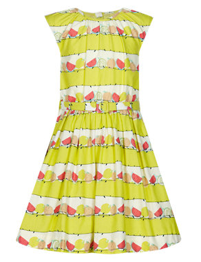Pure Cotton Fruit Print Belted Girls Dress (1-7 Years) Image 2 of 3