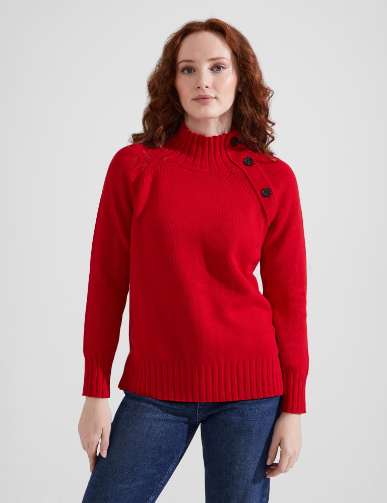 Pure Cotton Funnel Neck Button Detail Jumper HOBBS M S