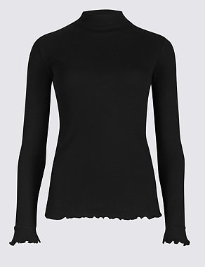 Pure Cotton Funnel Neck Flute Cuff T-Shirt Image 2 of 4