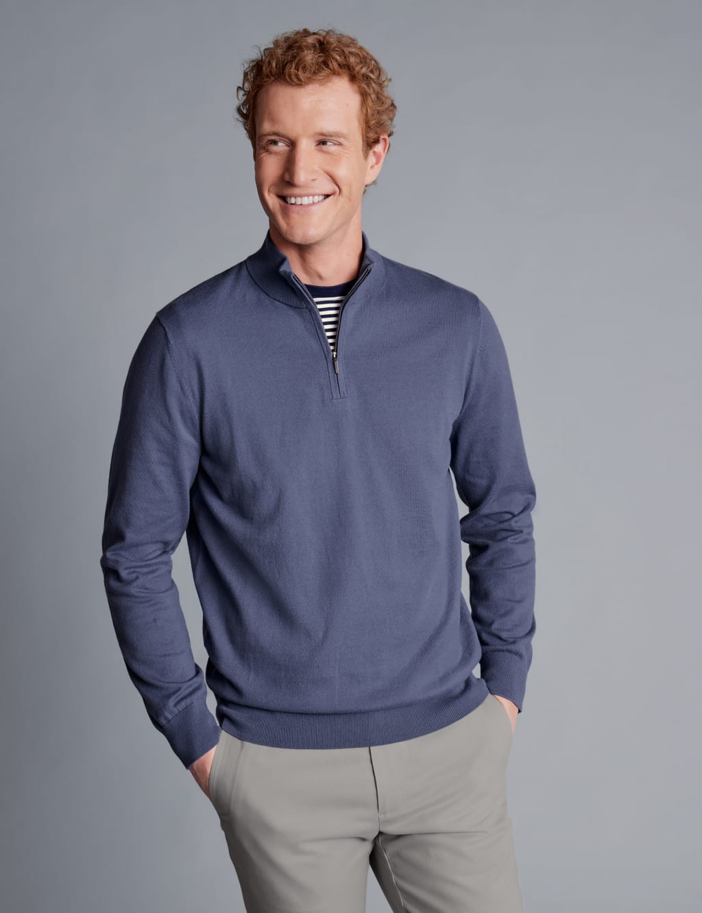 Pure Cotton Funnel Neck Half Zip Jumper Charles Tyrwhitt M S
