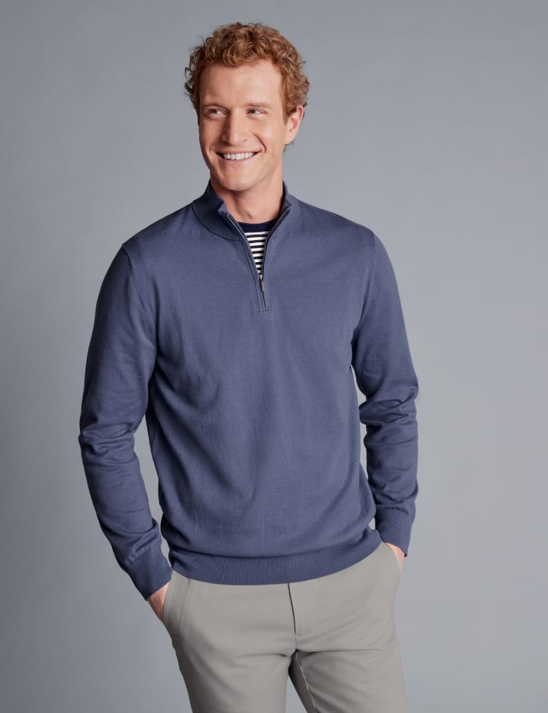 Pure Cotton Funnel Neck Half Zip Jumper 1 of 5